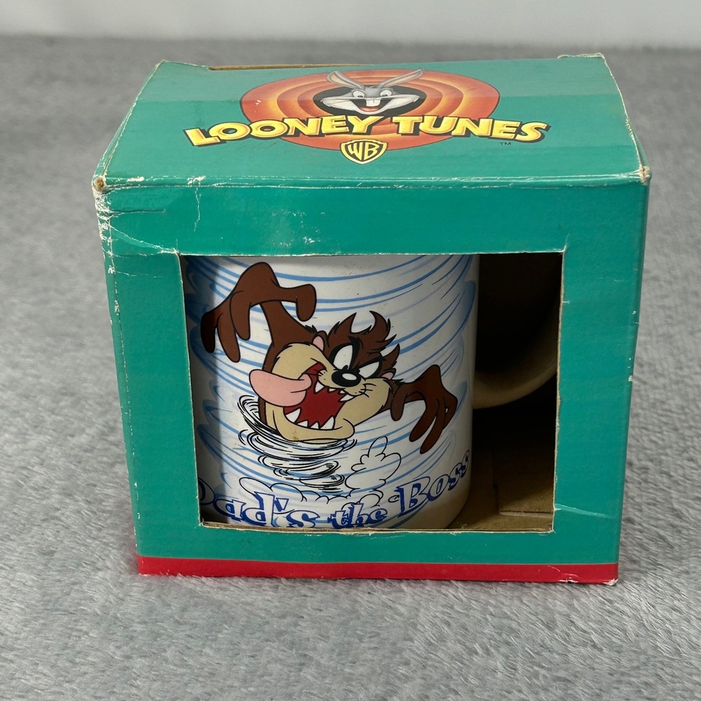 Vintage 1997 Looney Tunes Taz Dad's the Boss Coffee Mug Warner Bros Boxed 77-166